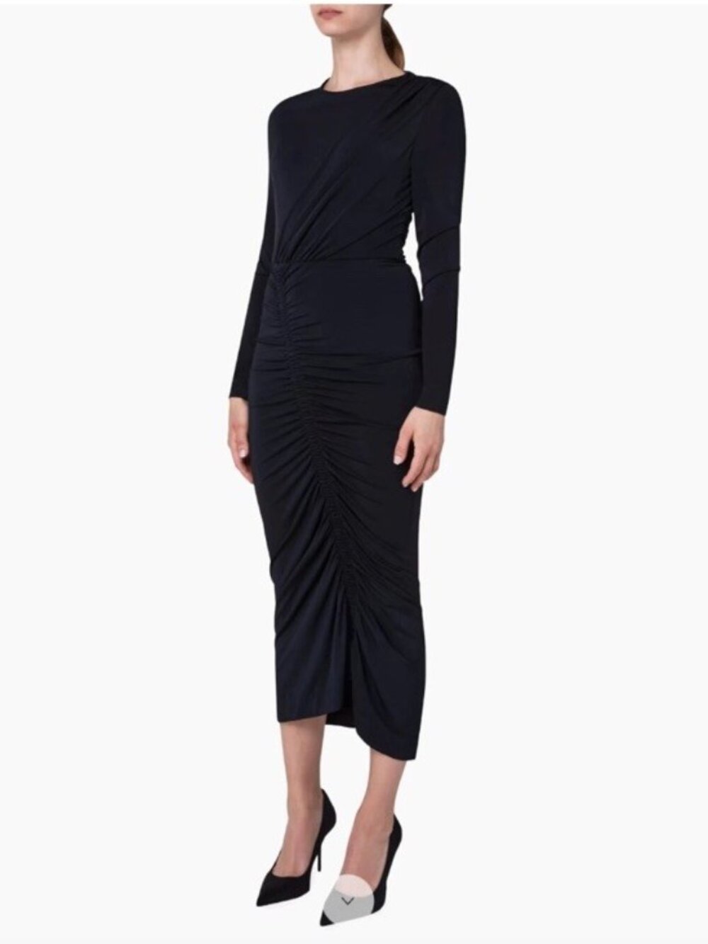 Akris Punto Size Small Black Ruched Stretch Jersey Midi-Dress $1390 Flaws